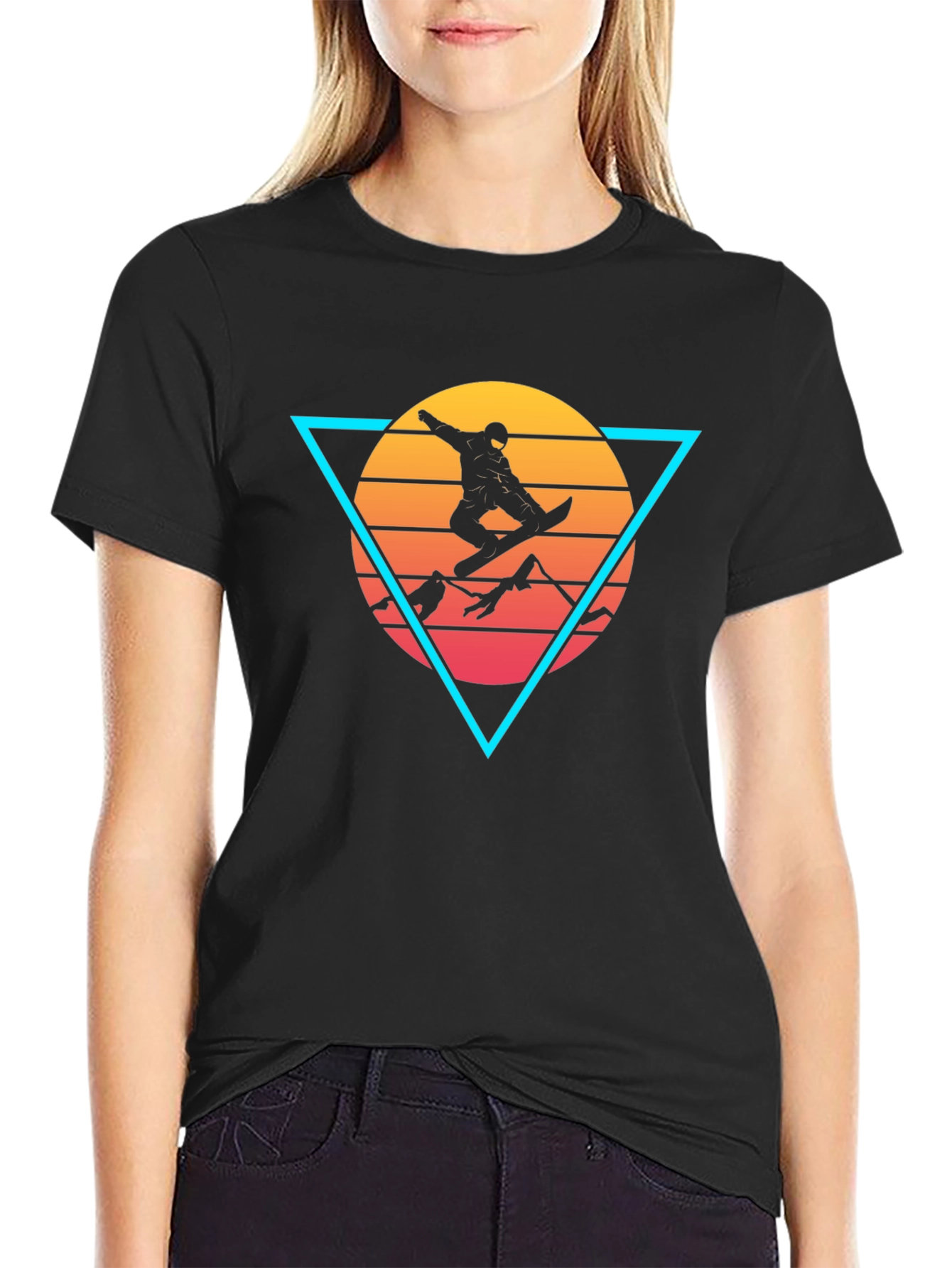 Retro Snowboarder Triangle Graphic Tee - Black