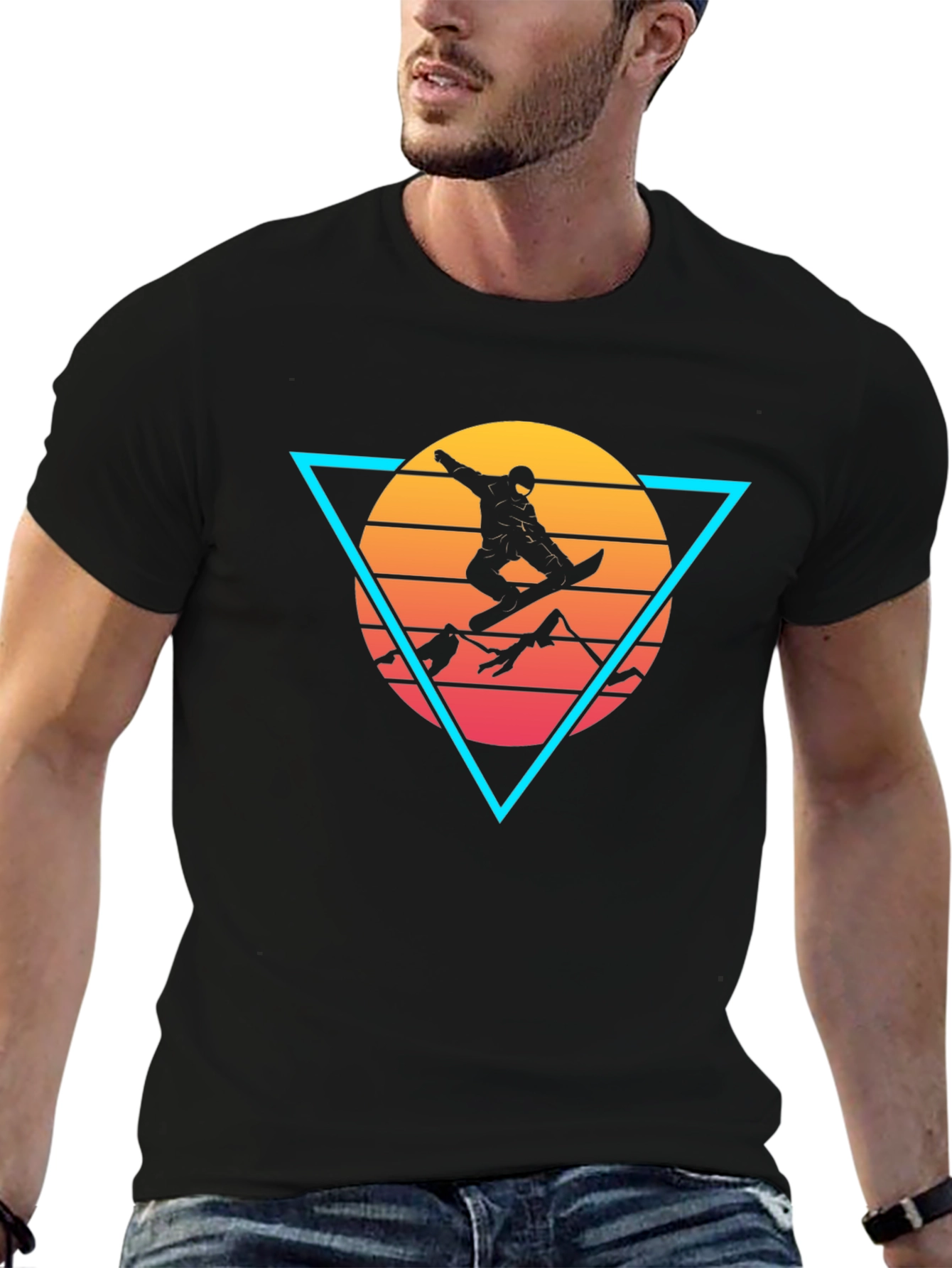 Retro Snowboarder Triangle Graphic Tee - Black