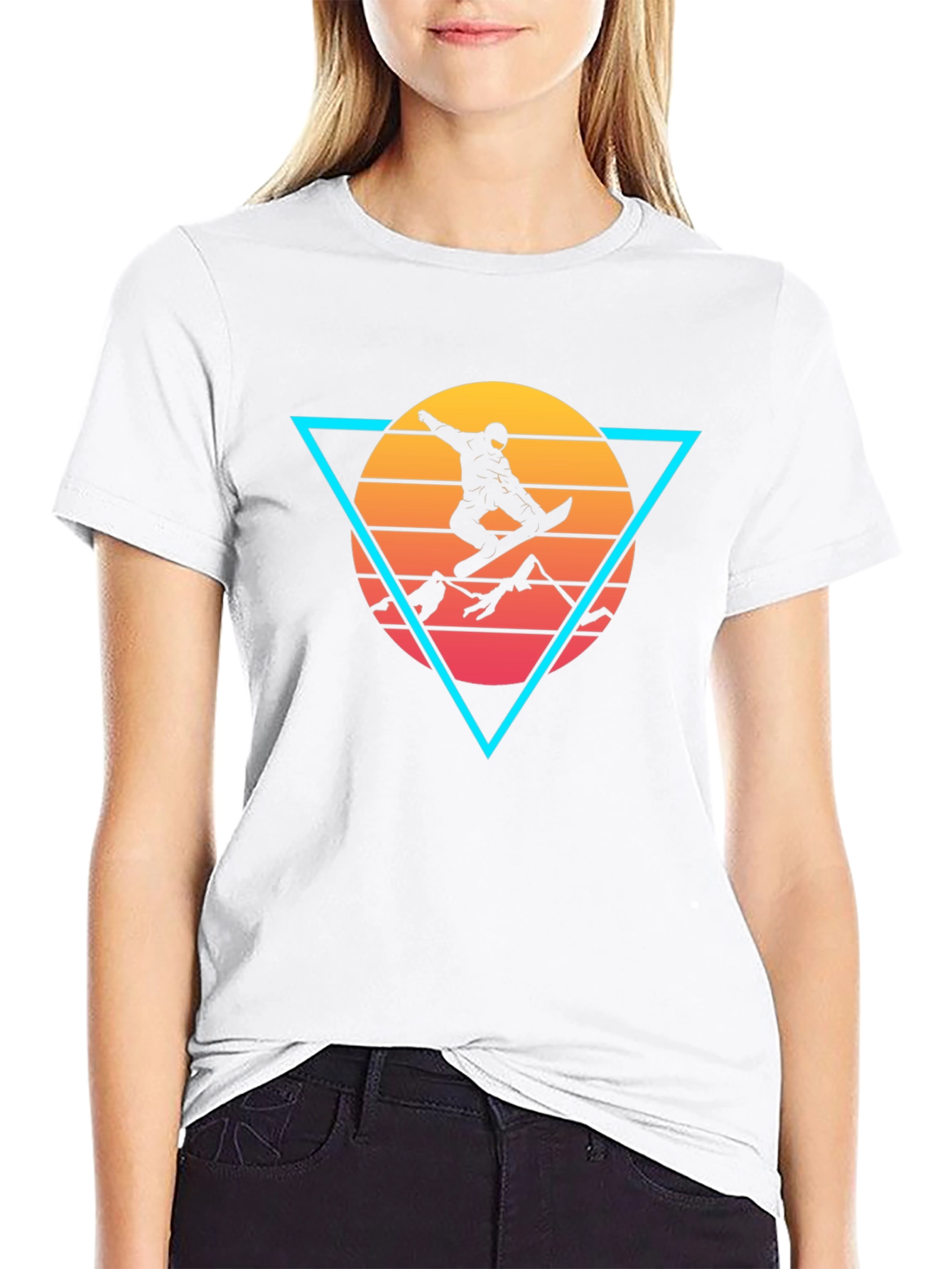 Retro Snowboarder Triangle Graphic Tee - Black