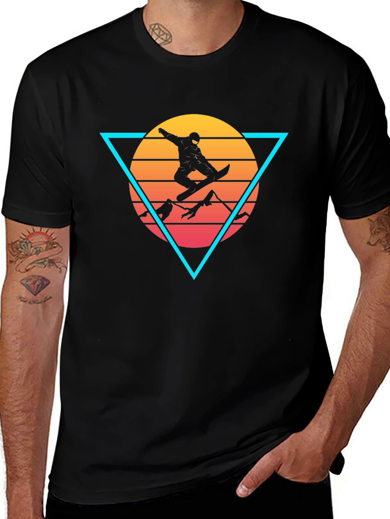 Retro Snowboarder Triangle Graphic Tee - Black