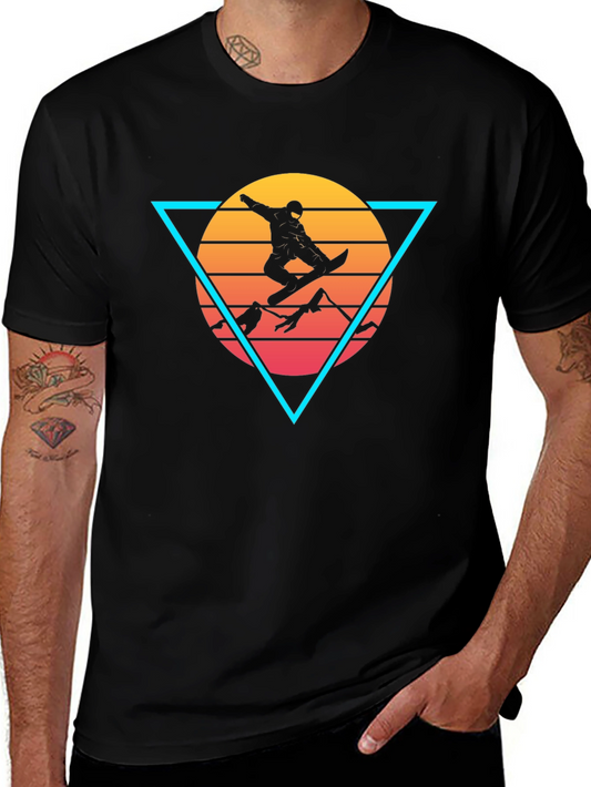 Retro Snowboarder Triangle Graphic Tee - Black
