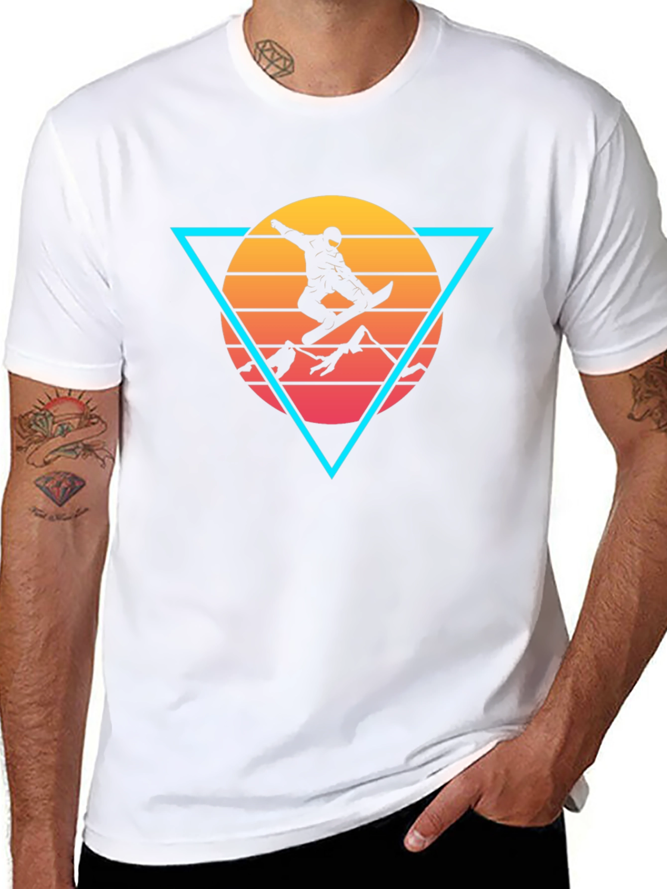Retro Snowboarder Triangle Graphic Tee - Black