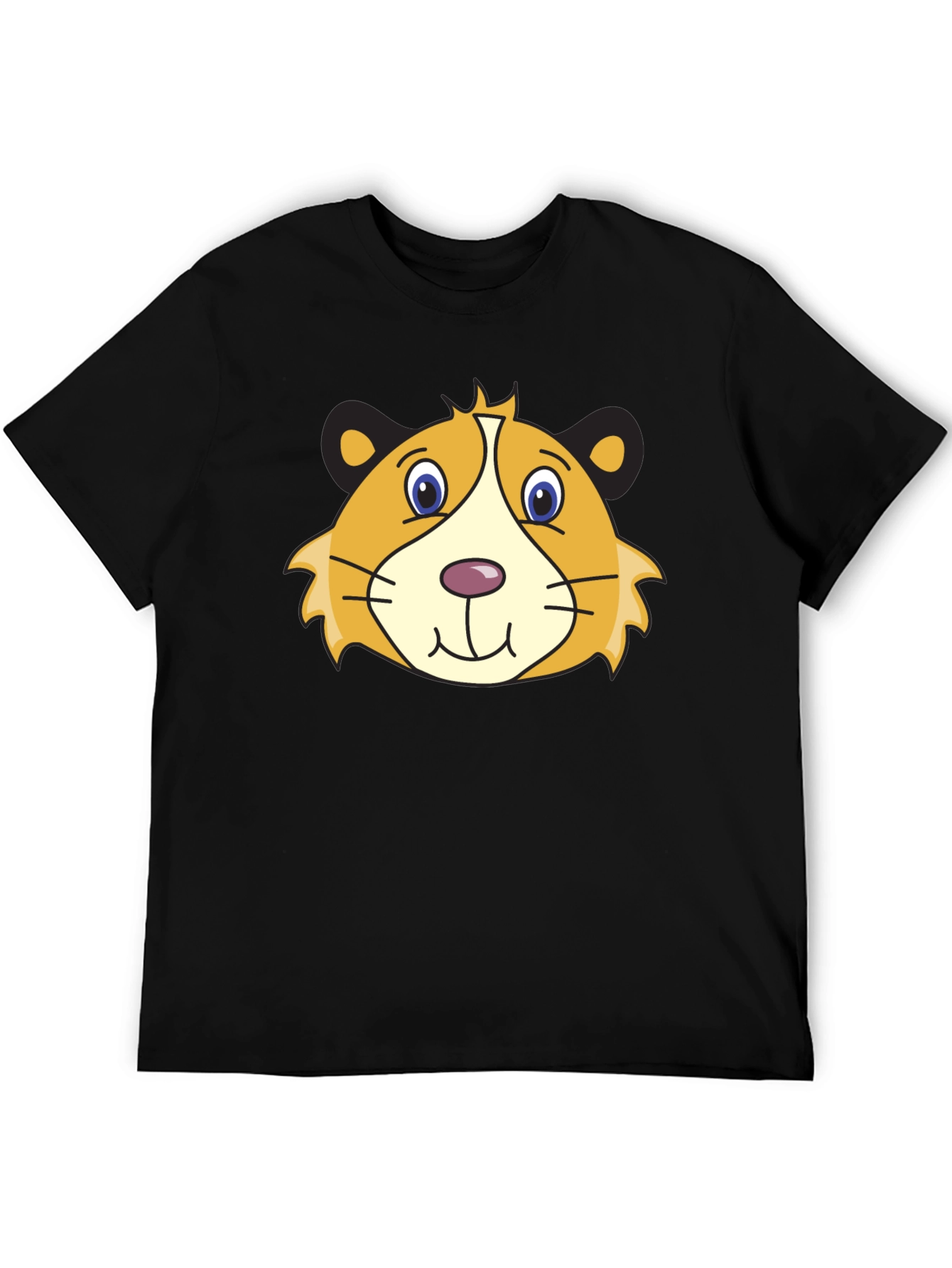 Cartoon Guinea Pig Graphic Tee - Black Cotton T-Shirt