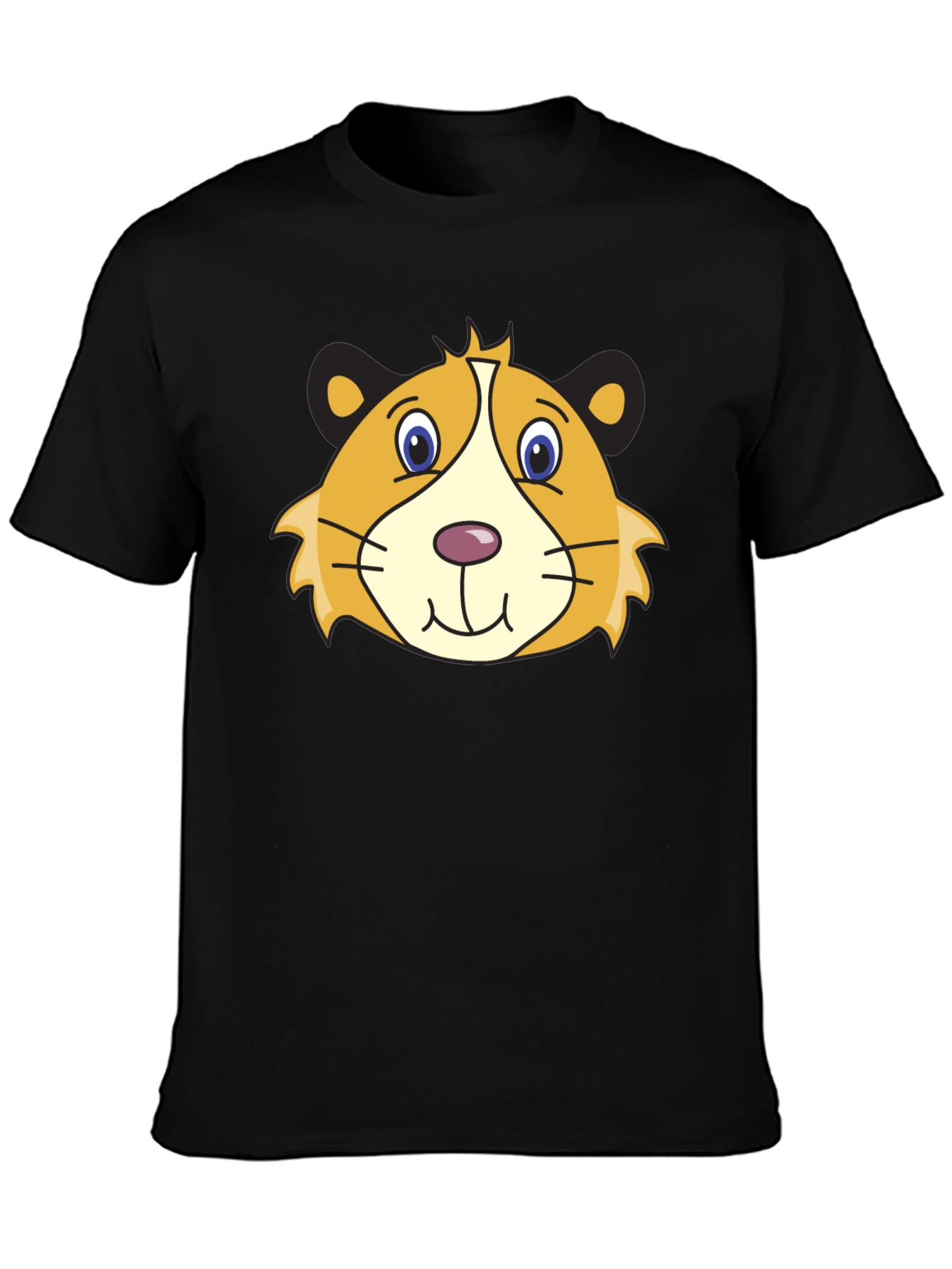 Cartoon Guinea Pig Graphic Tee - Black Cotton T-Shirt