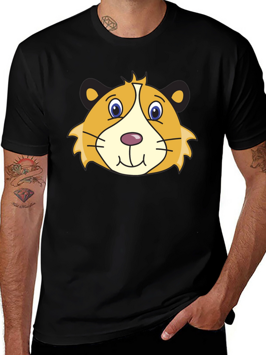 Cartoon Guinea Pig Graphic Tee - Black Cotton T-Shirt
