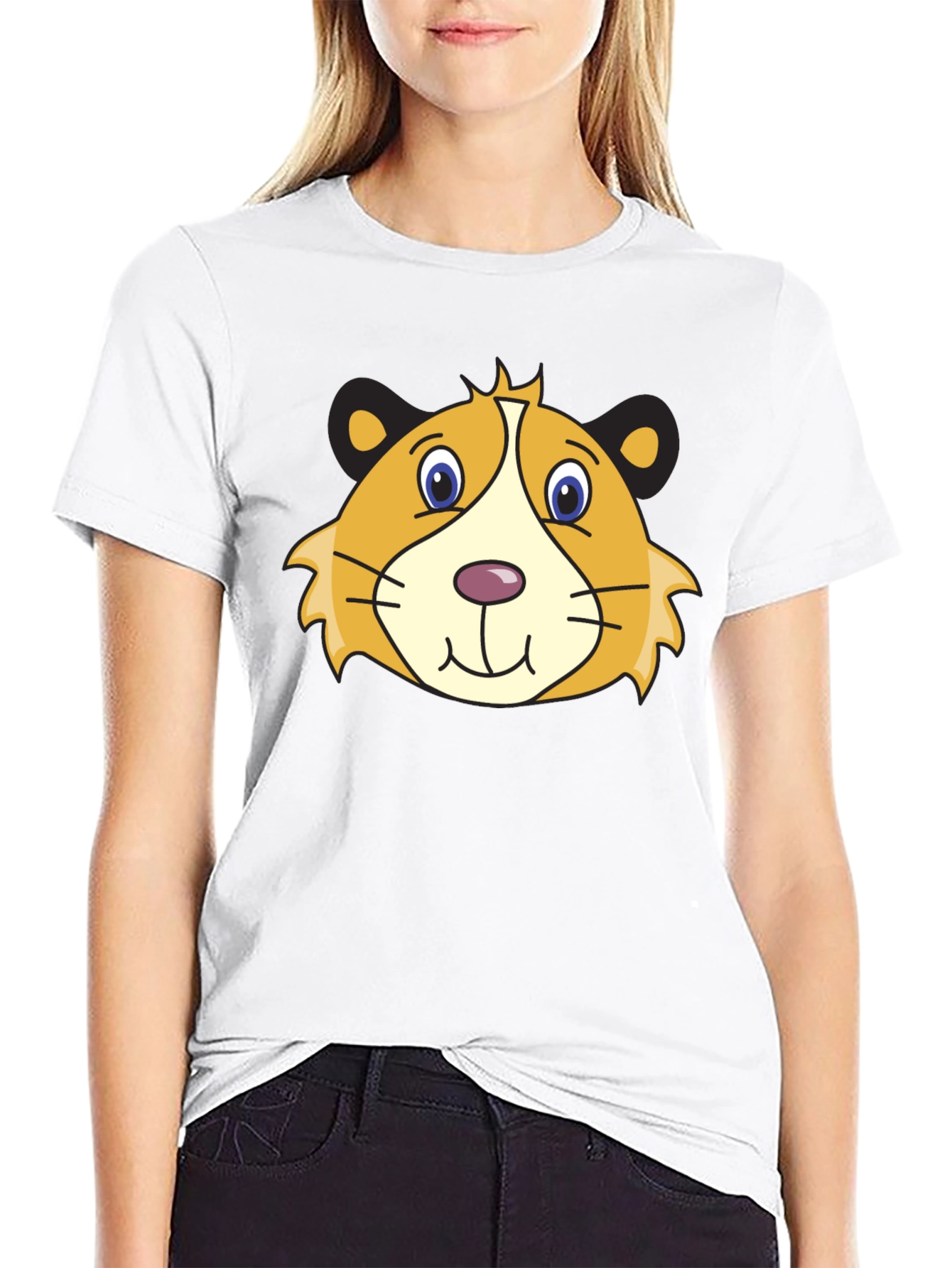 Cartoon Guinea Pig Graphic Tee - Black Cotton T-Shirt