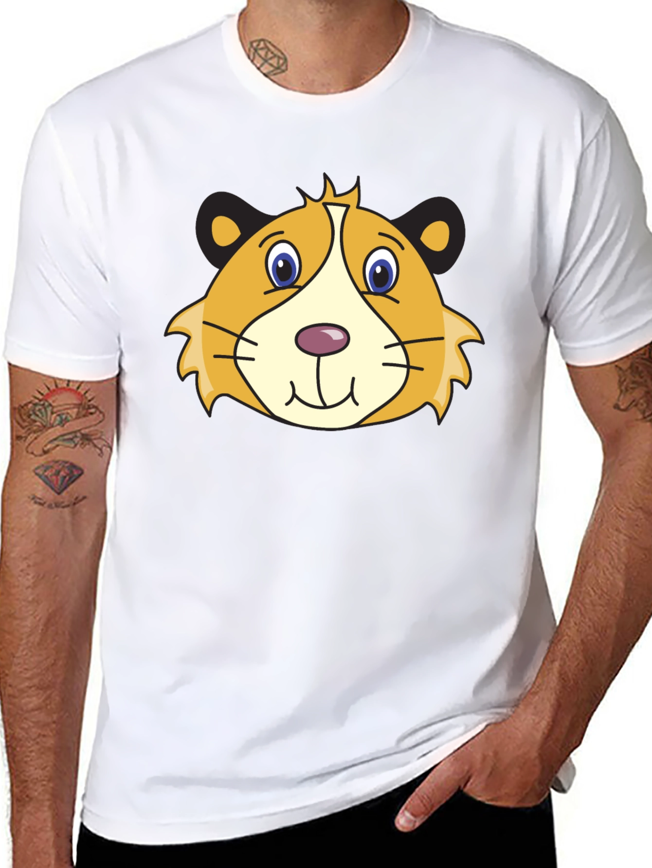 Cartoon Guinea Pig Graphic Tee - Black Cotton T-Shirt