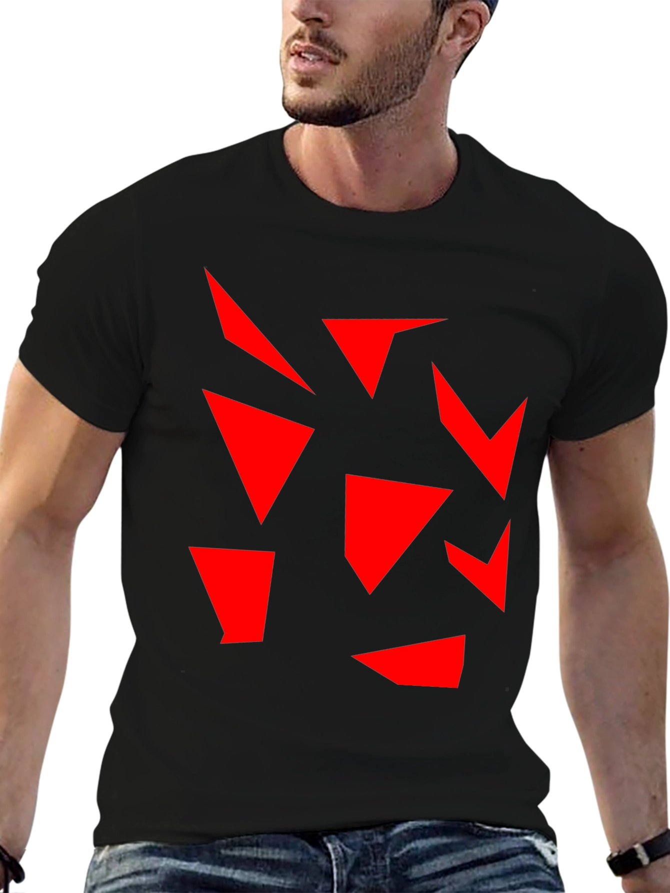Abstract Geometric Red on Black T-Shirt
