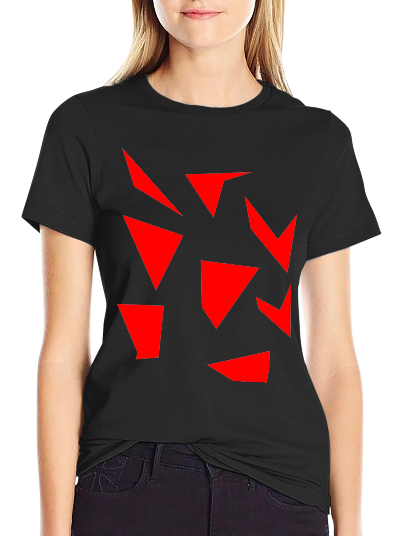 Abstract Geometric Red on Black T-Shirt