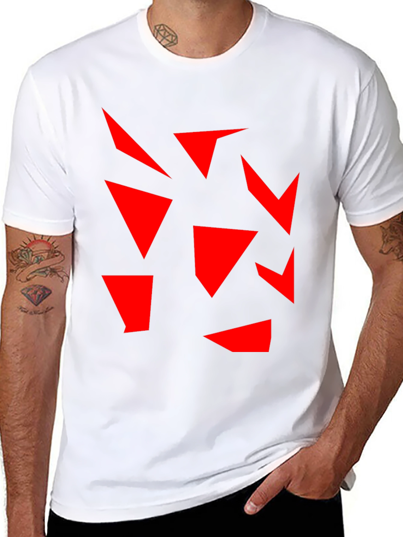 Abstract Geometric Red on Black T-Shirt