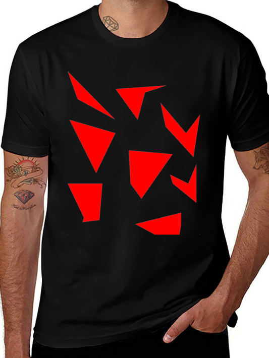 Abstract Geometric Red on Black T-Shirt