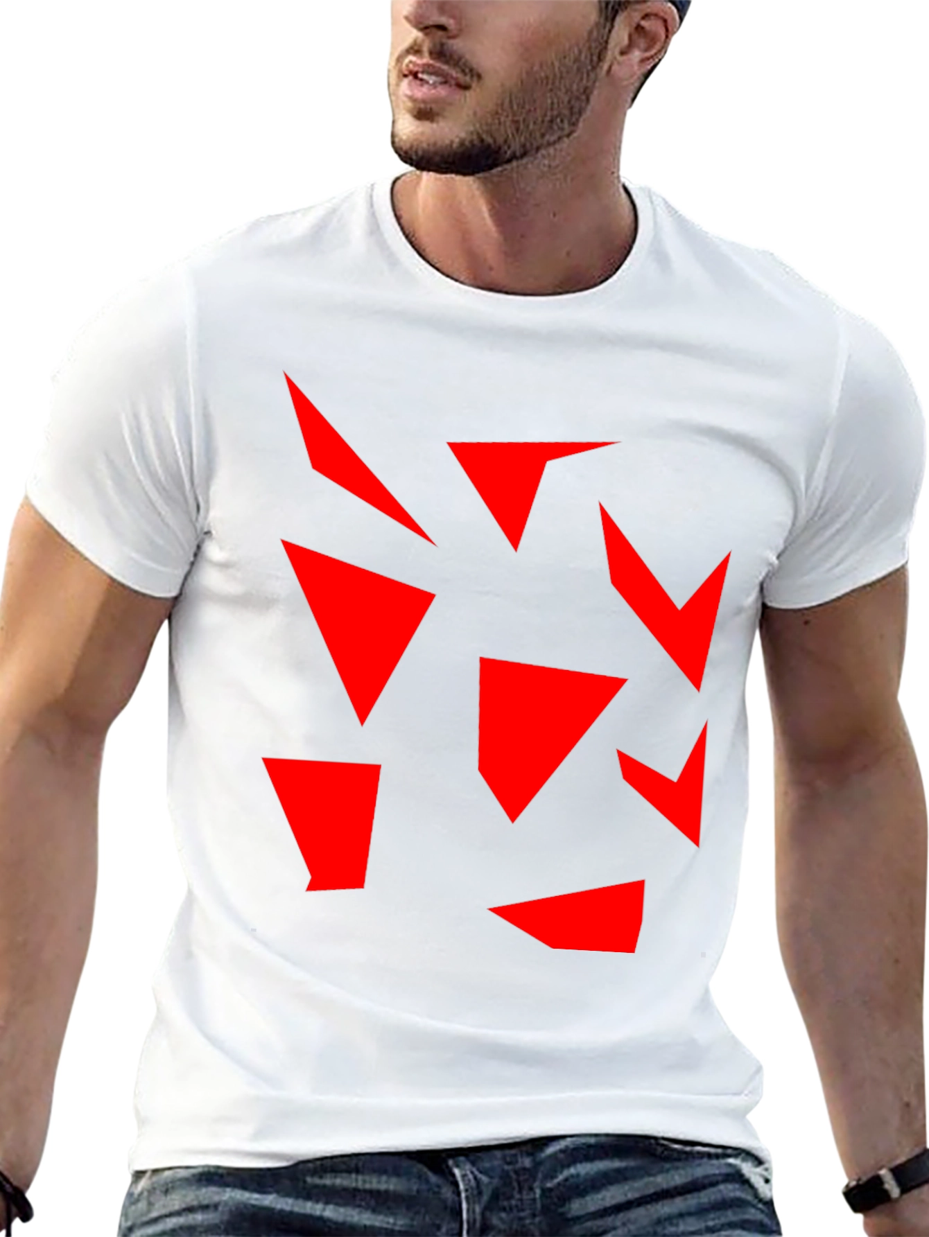 Abstract Geometric Red on Black T-Shirt