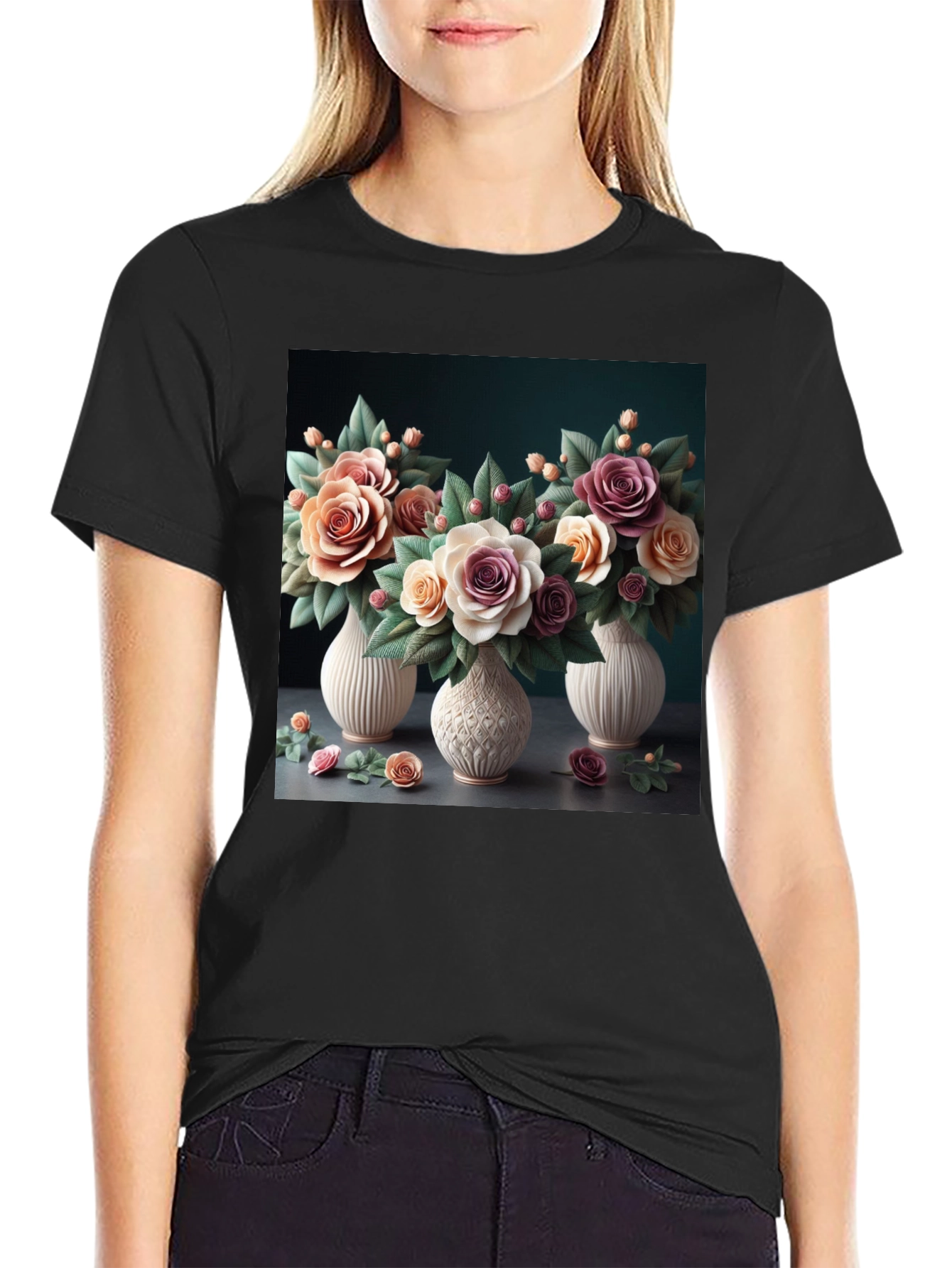Floral Vase T-Shirt: Elegant Botanical Design