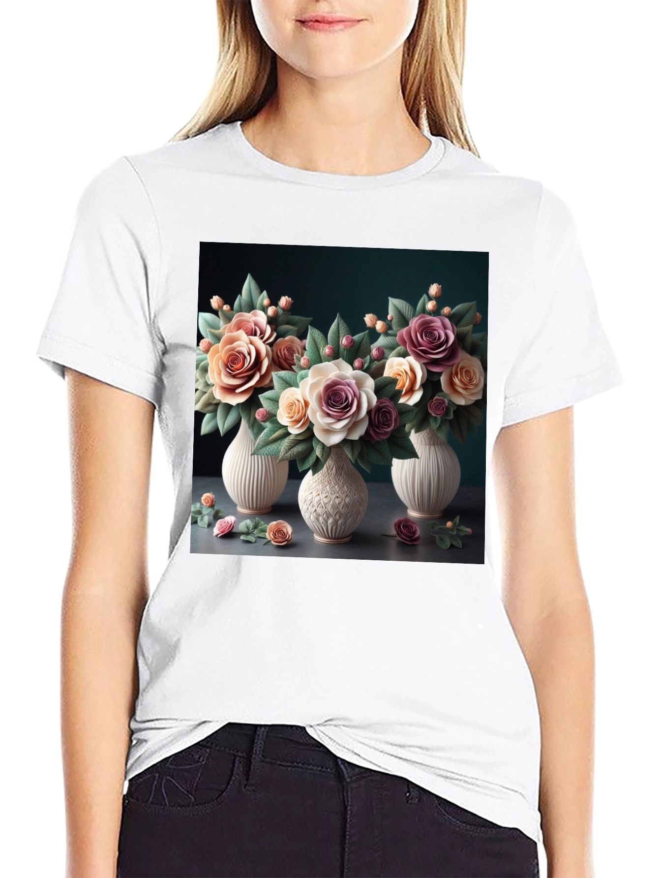 Floral Vase T-Shirt: Elegant Botanical Design