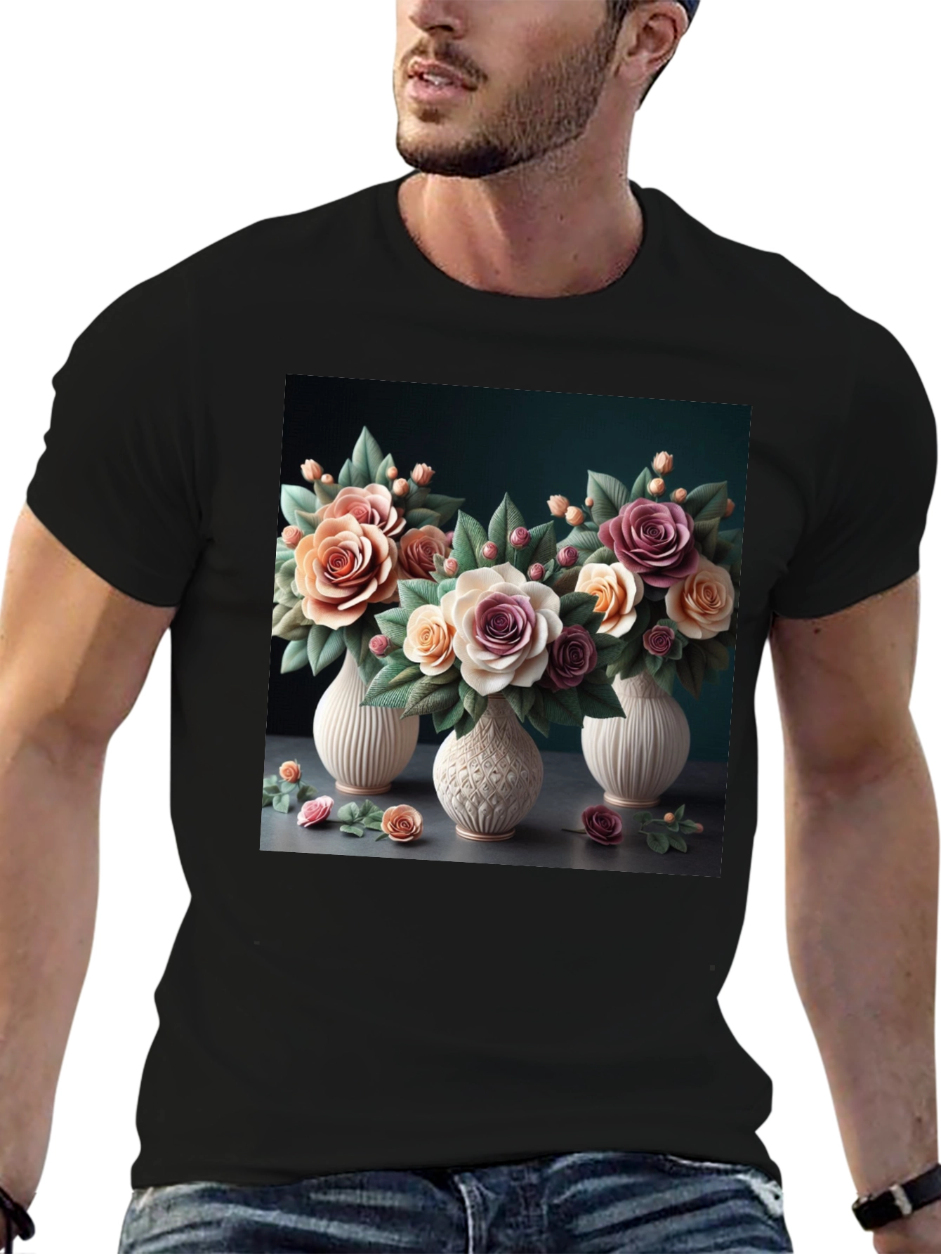 Floral Vase T-Shirt: Elegant Botanical Design