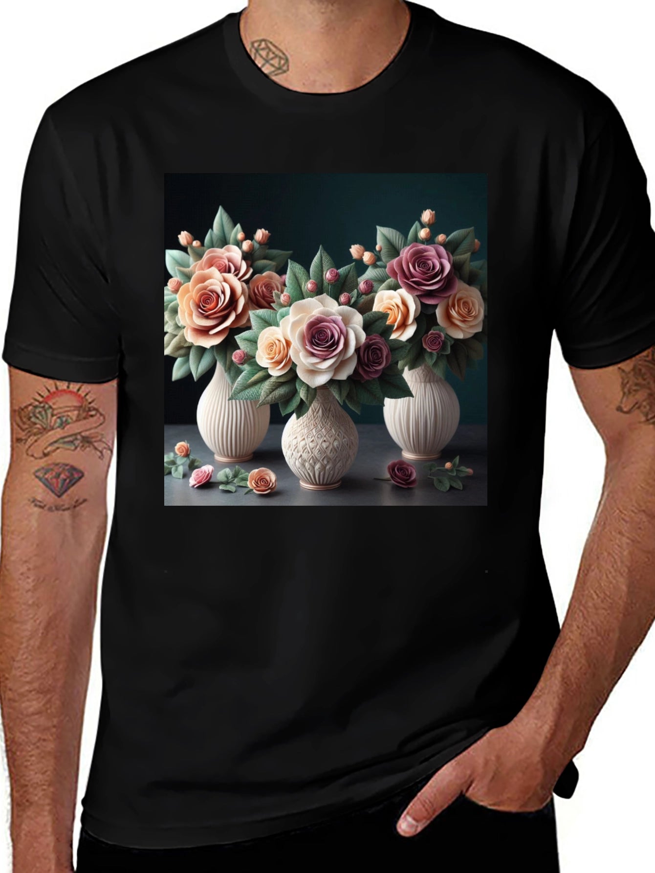 Floral Vase T-Shirt: Elegant Botanical Design
