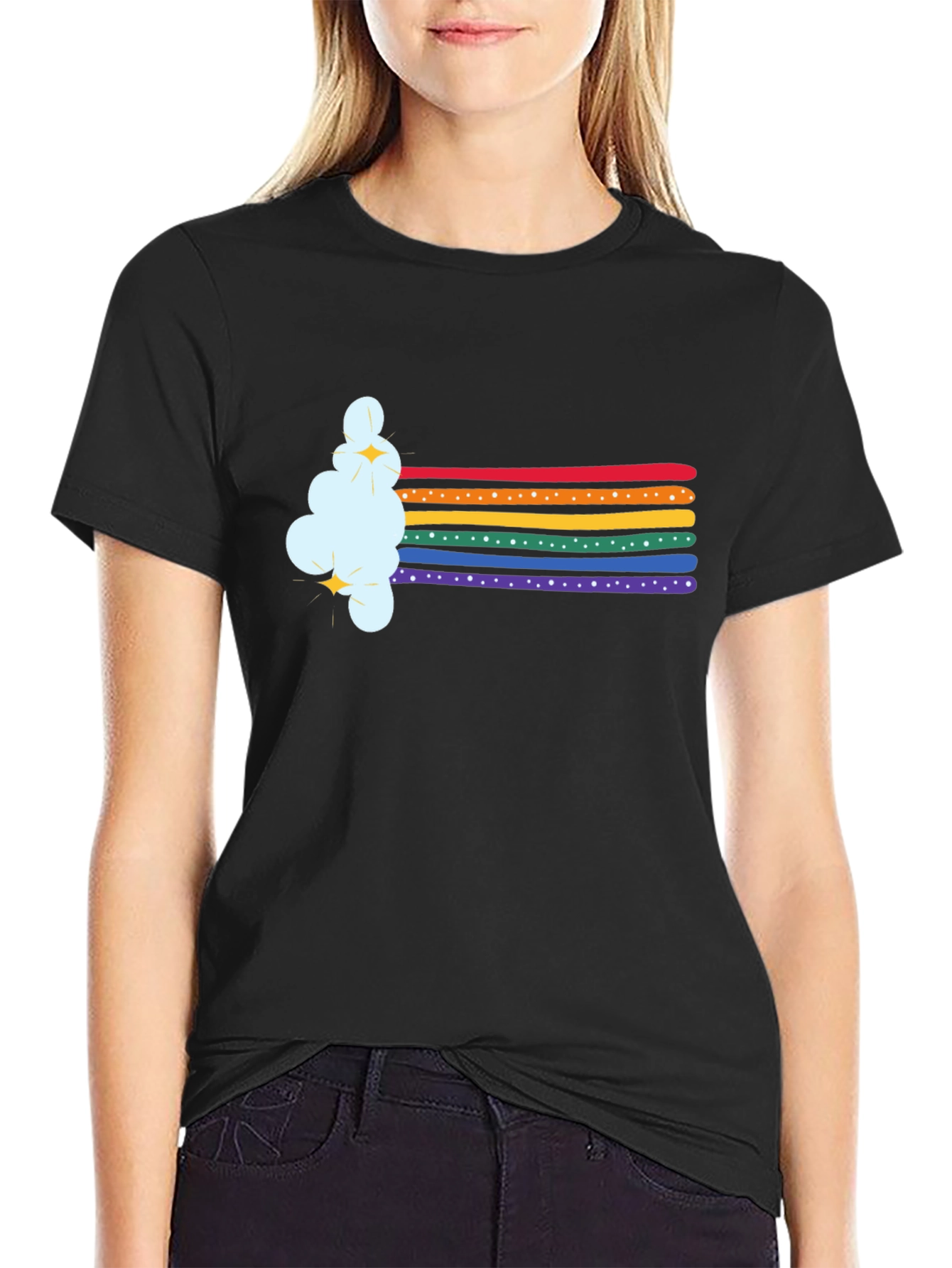 Rainbow Cloud Graphic Tee - Soft Black T-Shirt