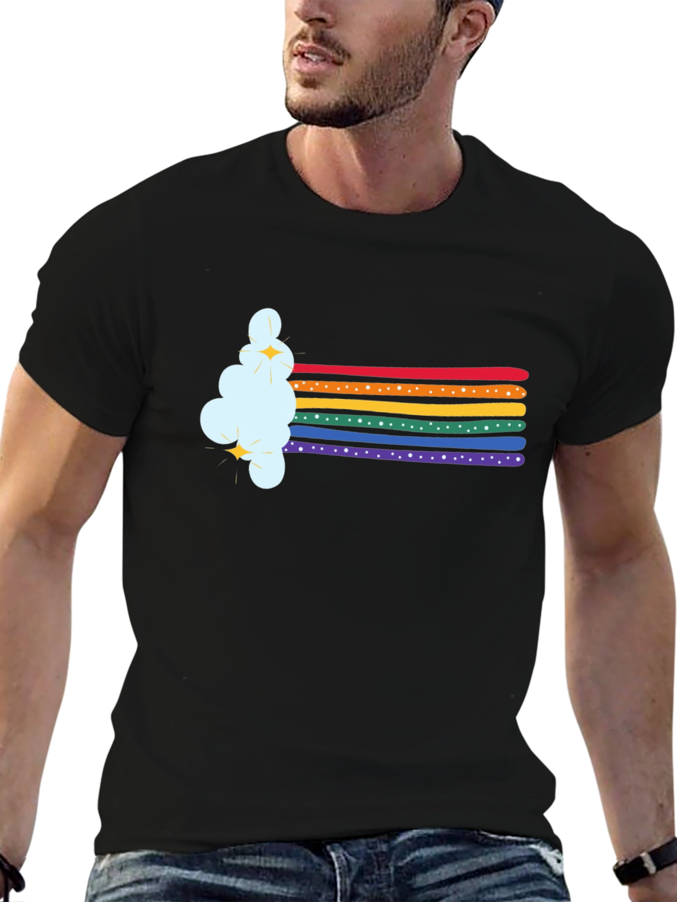 Rainbow Cloud Graphic Tee - Soft Black T-Shirt