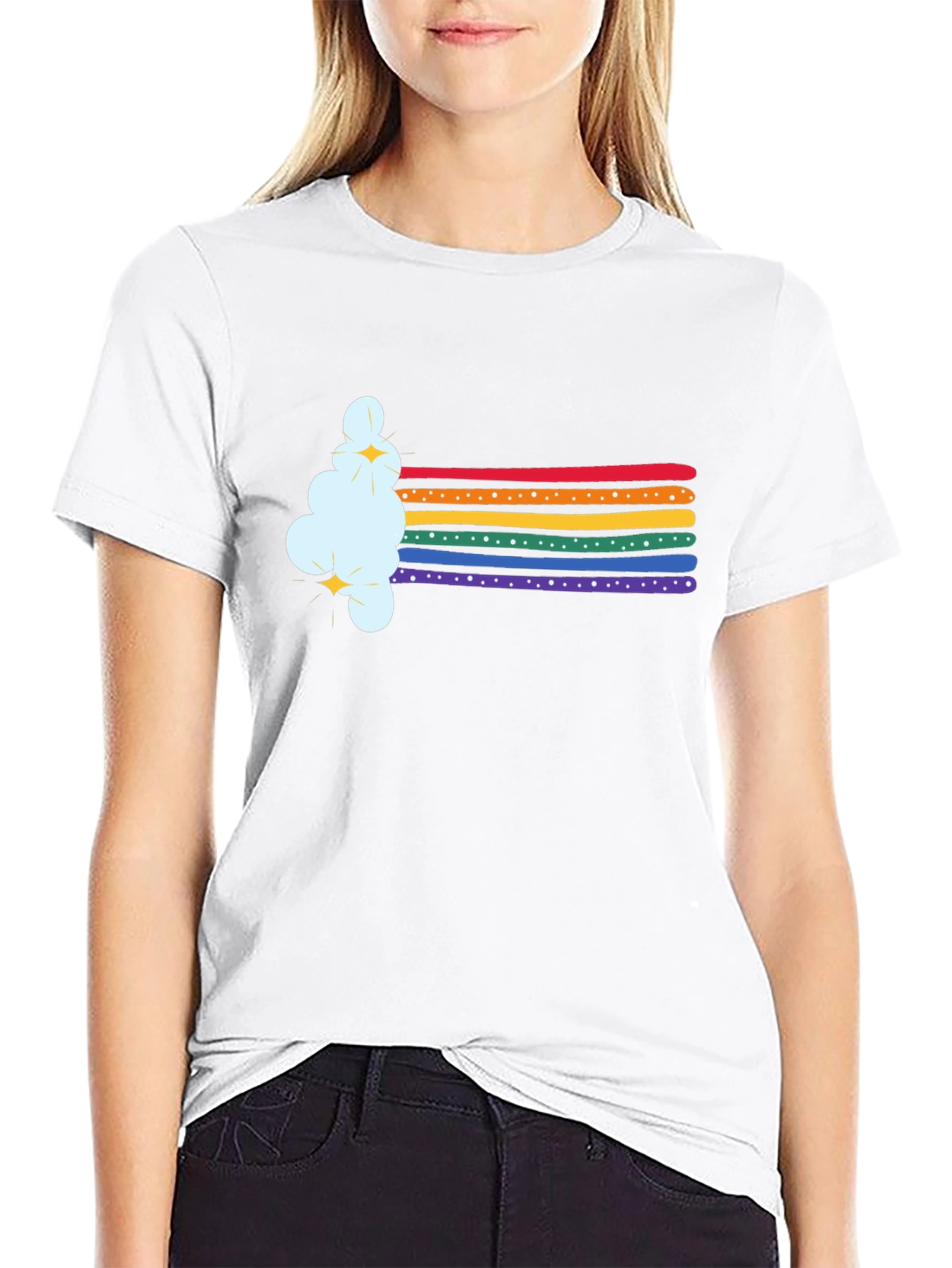 Rainbow Cloud Graphic Tee - Soft Black T-Shirt