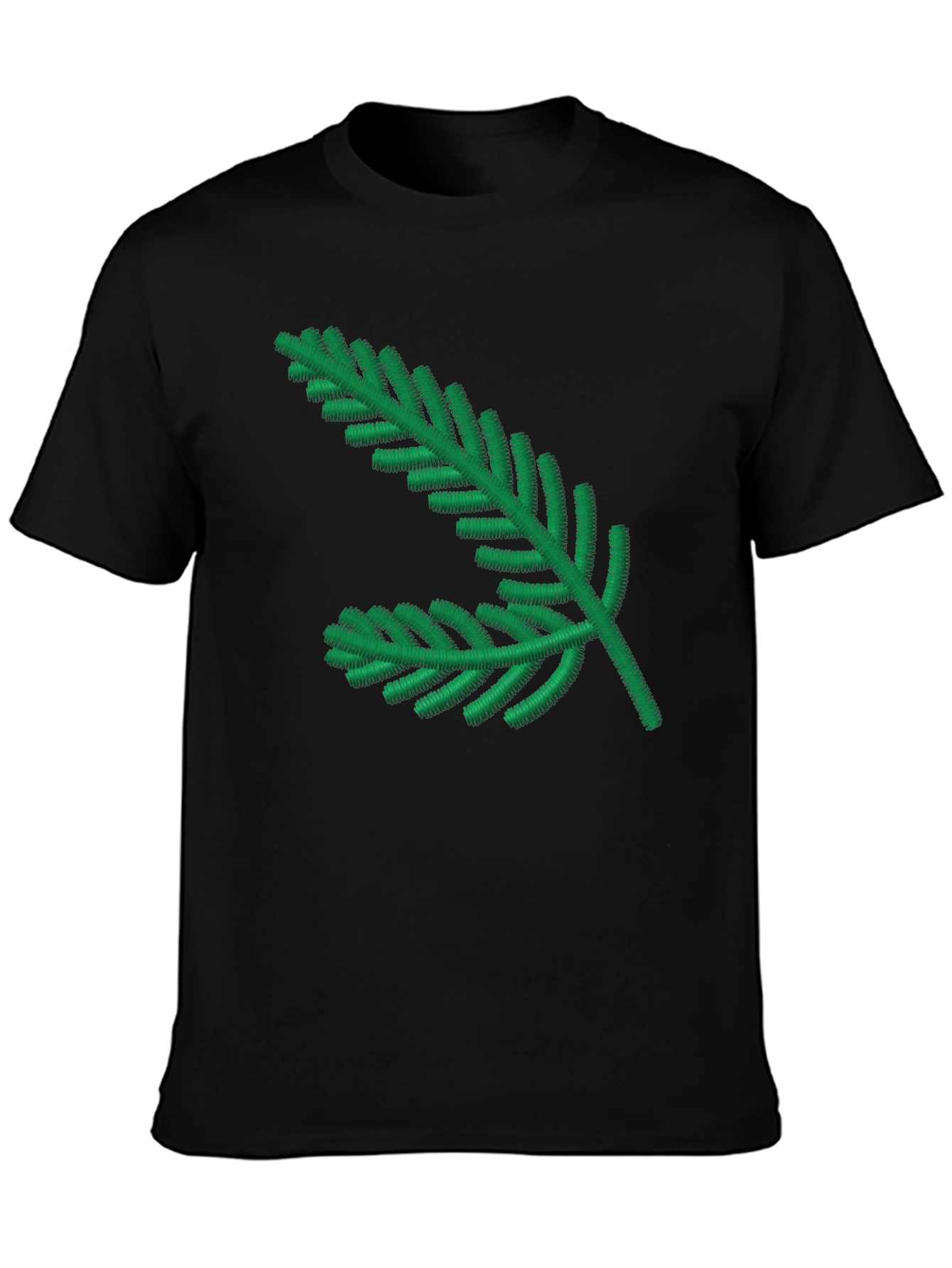 Green Pine Branch Black T-Shirt