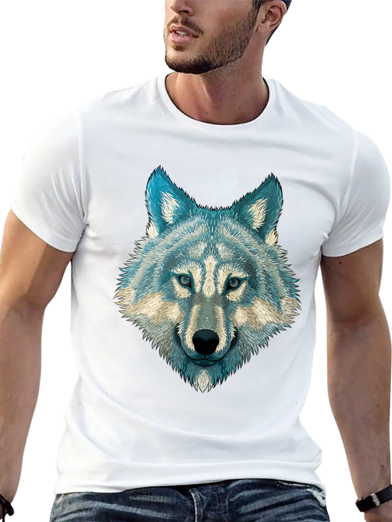 Wolf Graphic Print Mens T-Shirt - Black