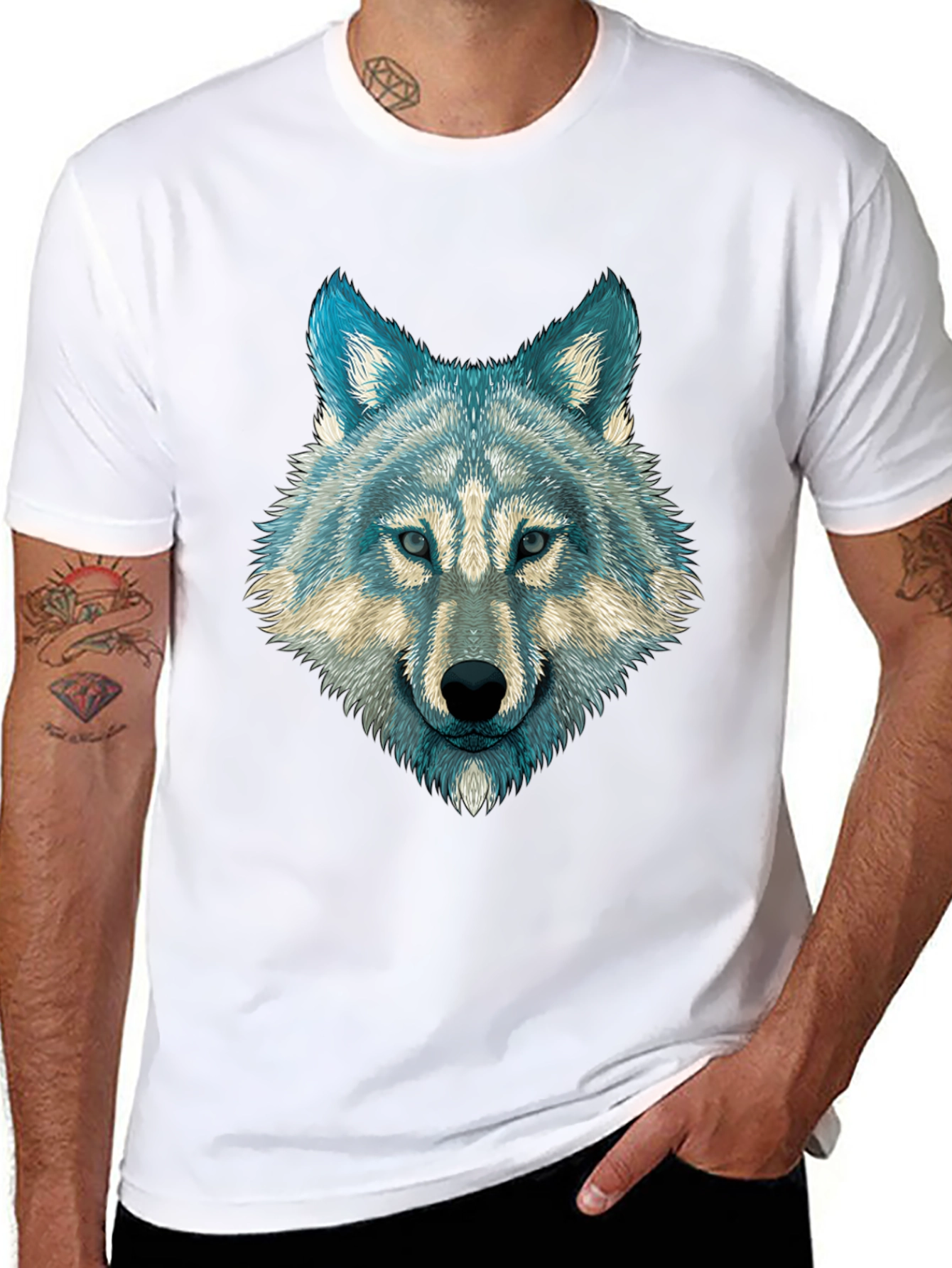Wolf Graphic Print Mens T-Shirt - Black