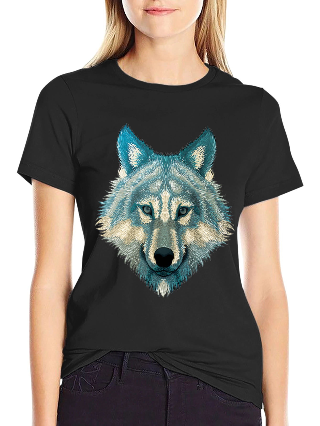 Wolf Graphic Print Mens T-Shirt - Black