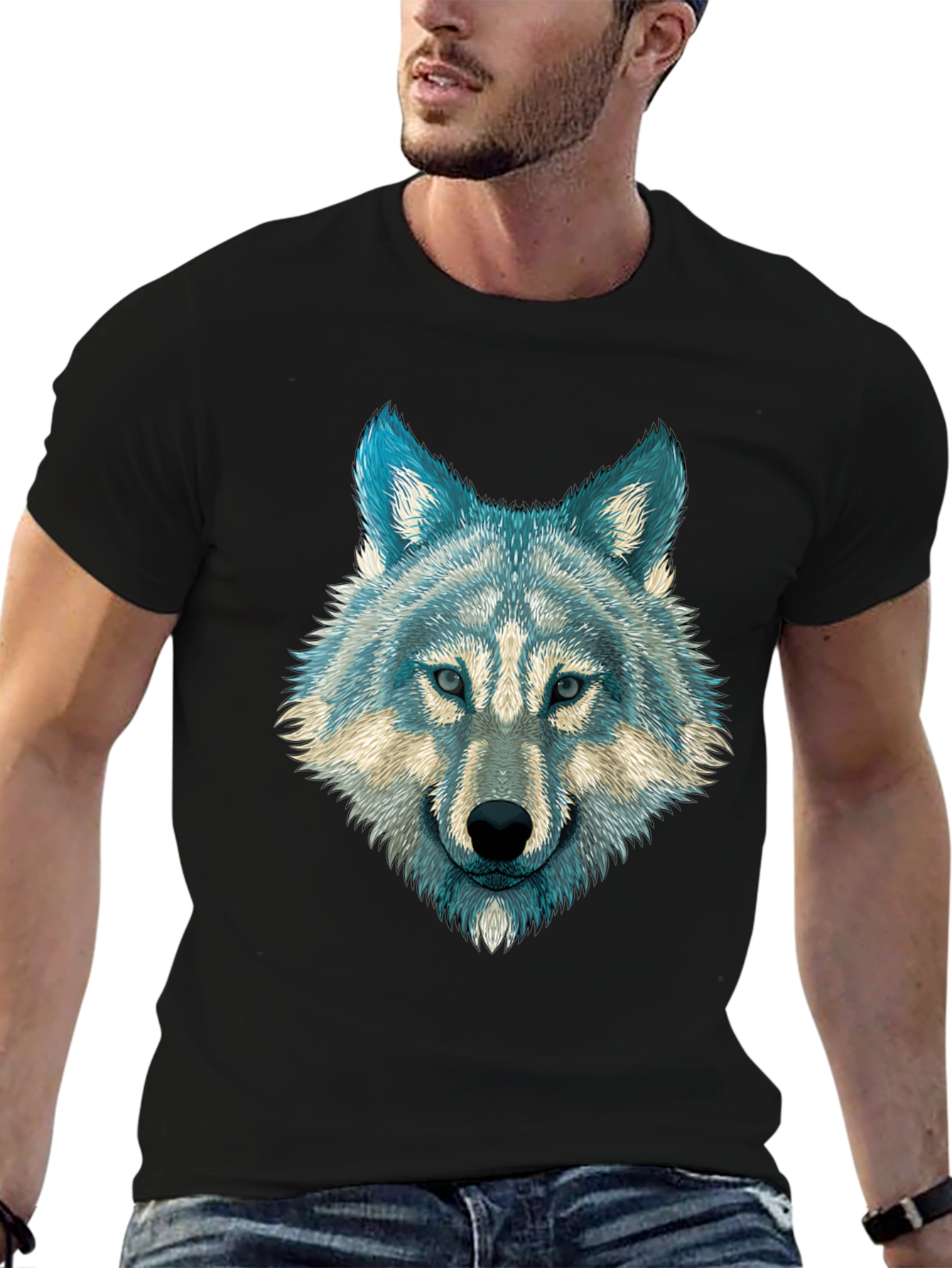 Wolf Graphic Print Mens T-Shirt - Black