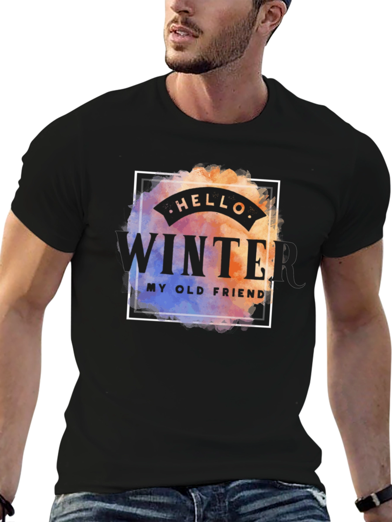 Hello Winter Mens Graphic Tee - Black