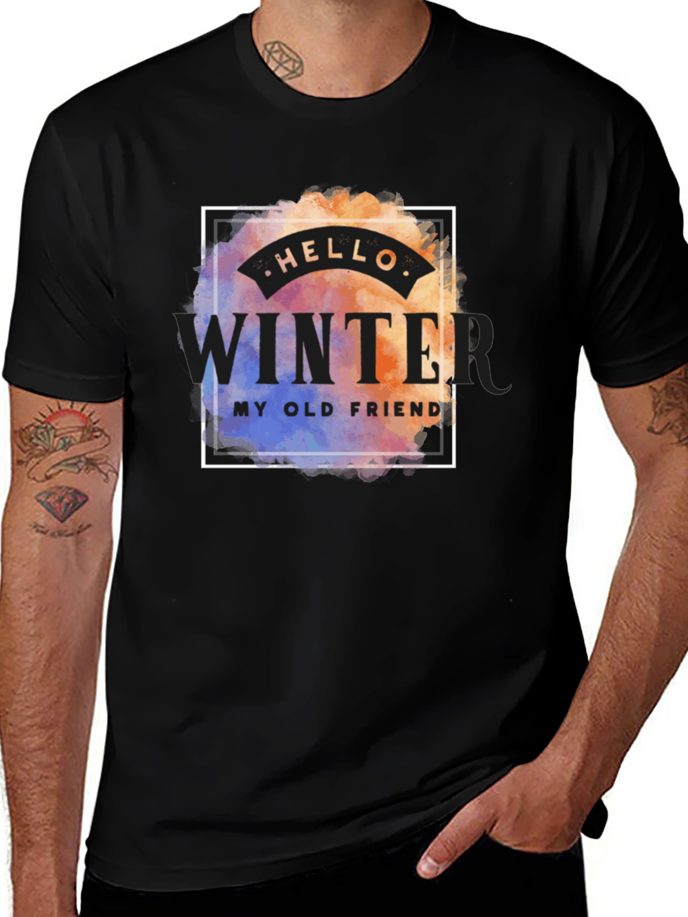 Hello Winter Mens Graphic Tee - Black