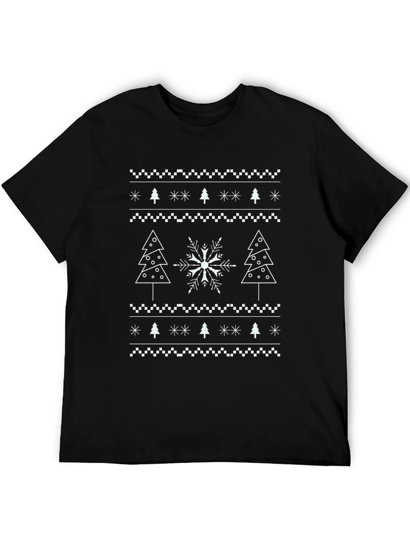 Festive Christmas Pattern Black T-Shirt