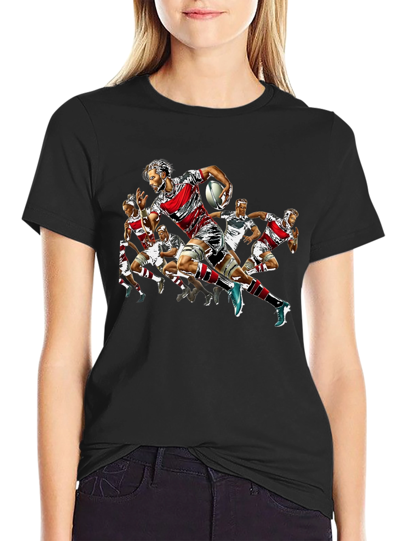 Rugby Player Graphic Print Crew Neck T-Shirt