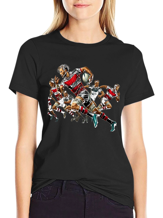 Rugby Player Graphic Print Crew Neck T-Shirt