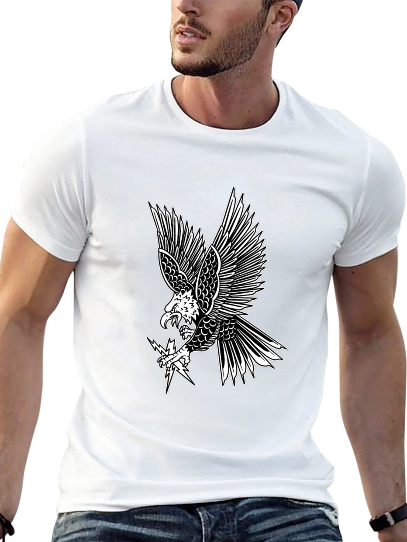 Mens Black T-Shirt with Bold Eagle Graphic