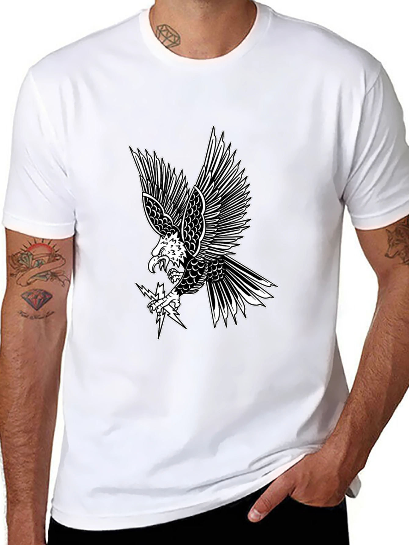 Mens Black T-Shirt with Bold Eagle Graphic