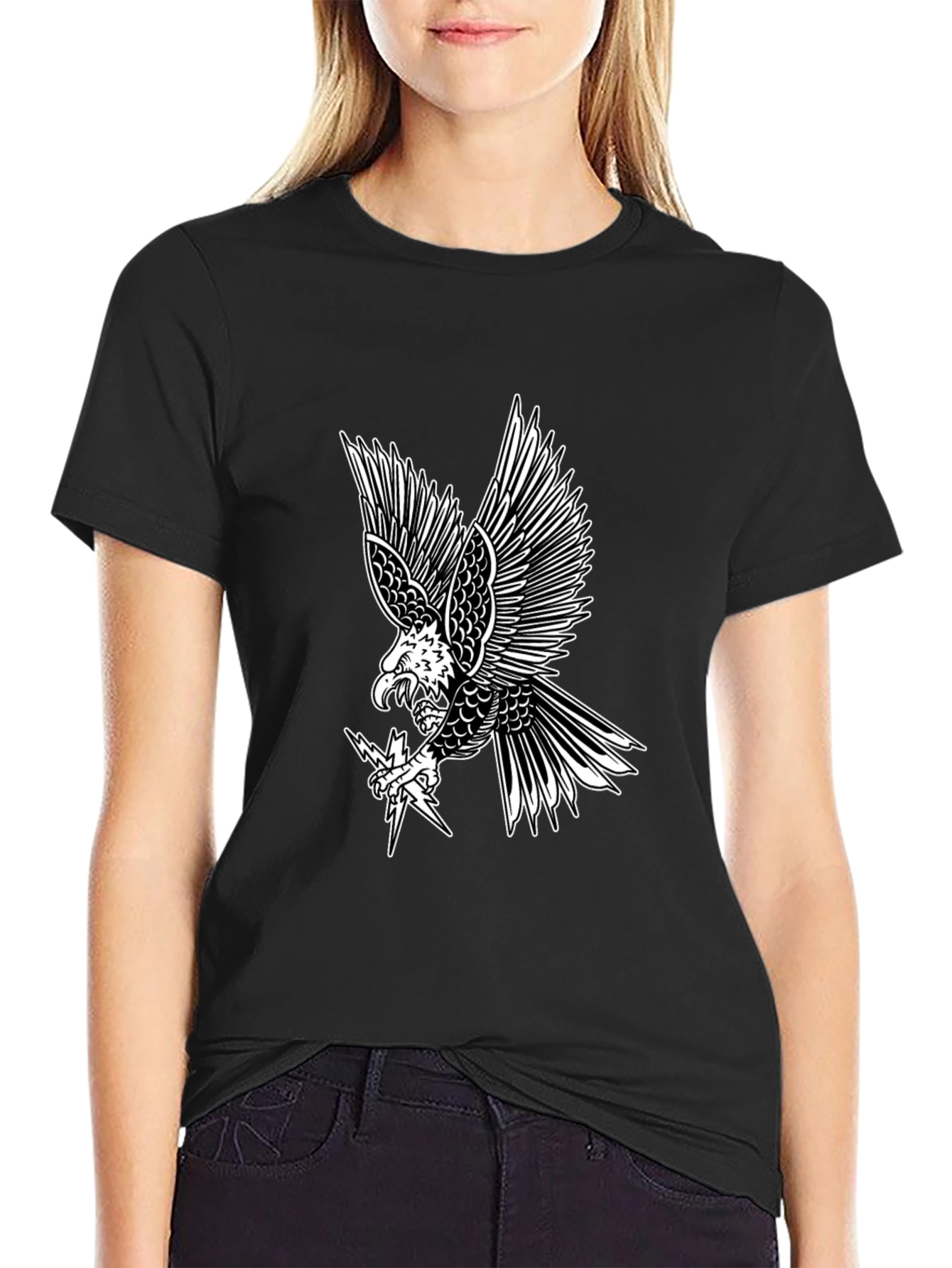 Mens Black T-Shirt with Bold Eagle Graphic