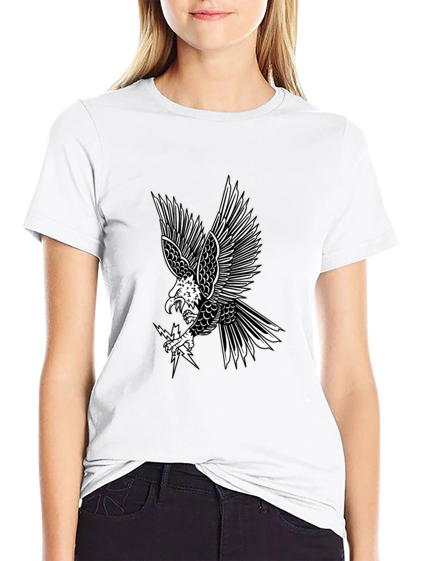 Mens Black T-Shirt with Bold Eagle Graphic