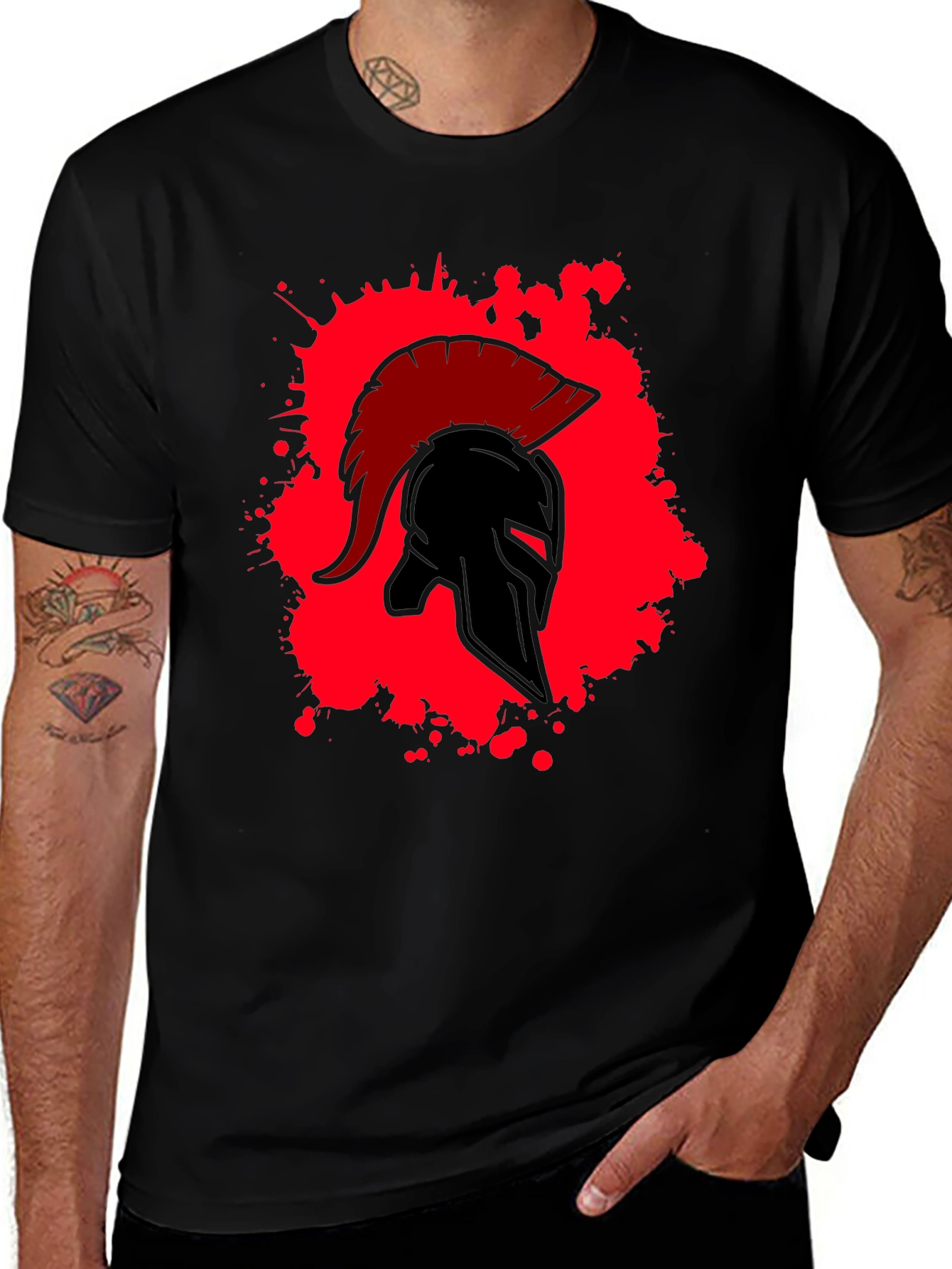 Spartan Warrior Helmet Graphic T-Shirt - Bold Design