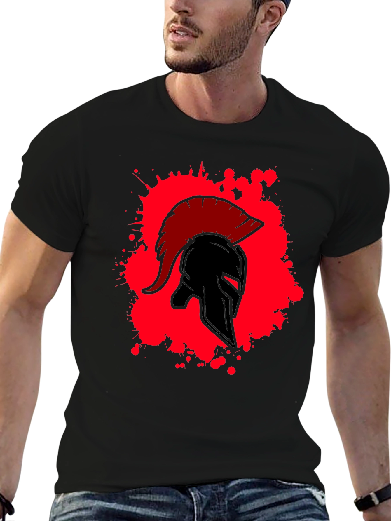 Spartan Warrior Helmet Graphic T-Shirt - Bold Design
