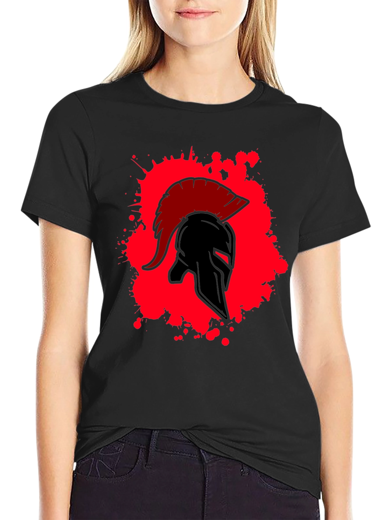 Spartan Warrior Helmet Graphic T-Shirt - Bold Design