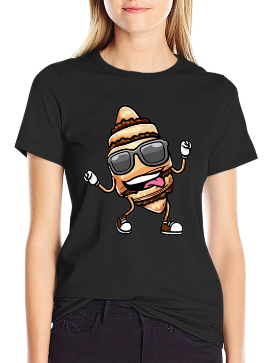 Funny Cream Horn Cartoon Black T-Shirt