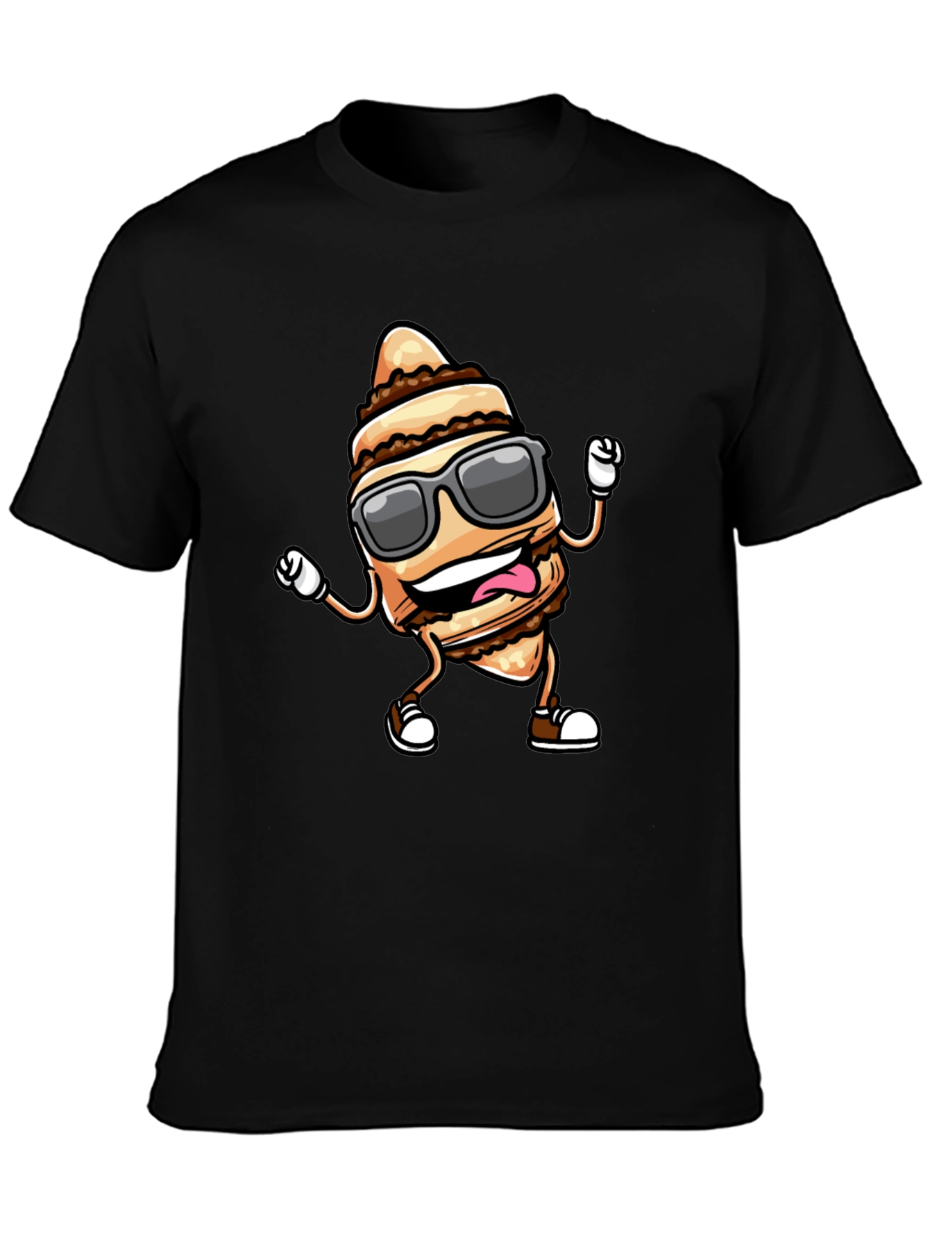 Funny Cream Horn Cartoon Black T-Shirt