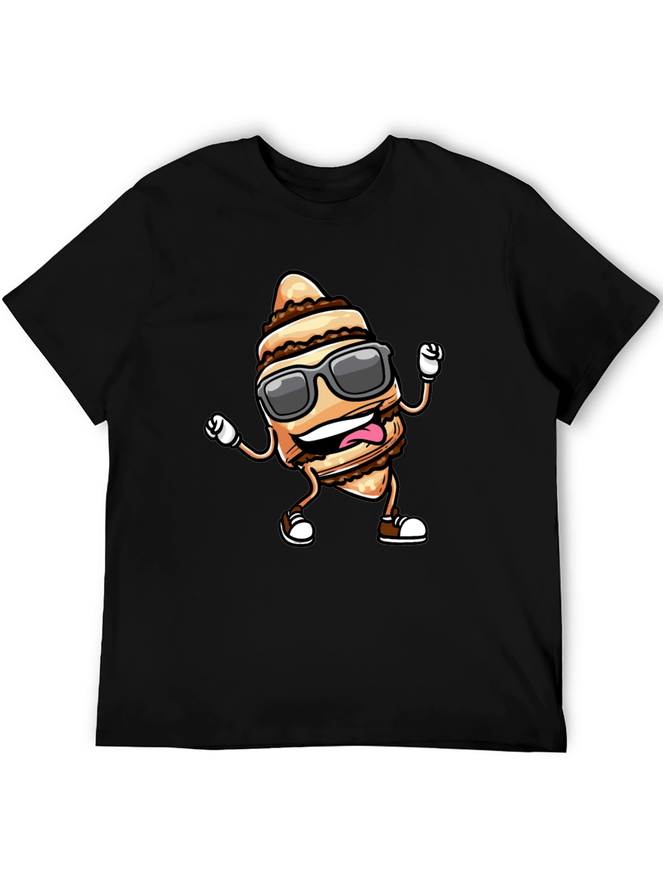 Funny Cream Horn Cartoon Black T-Shirt