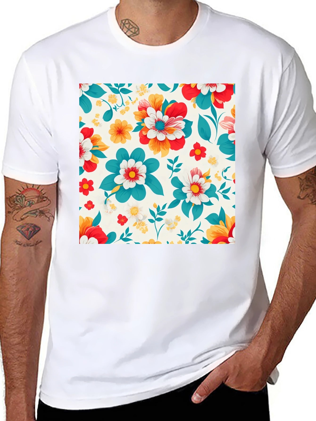 Floral Pattern Black T-Shirt