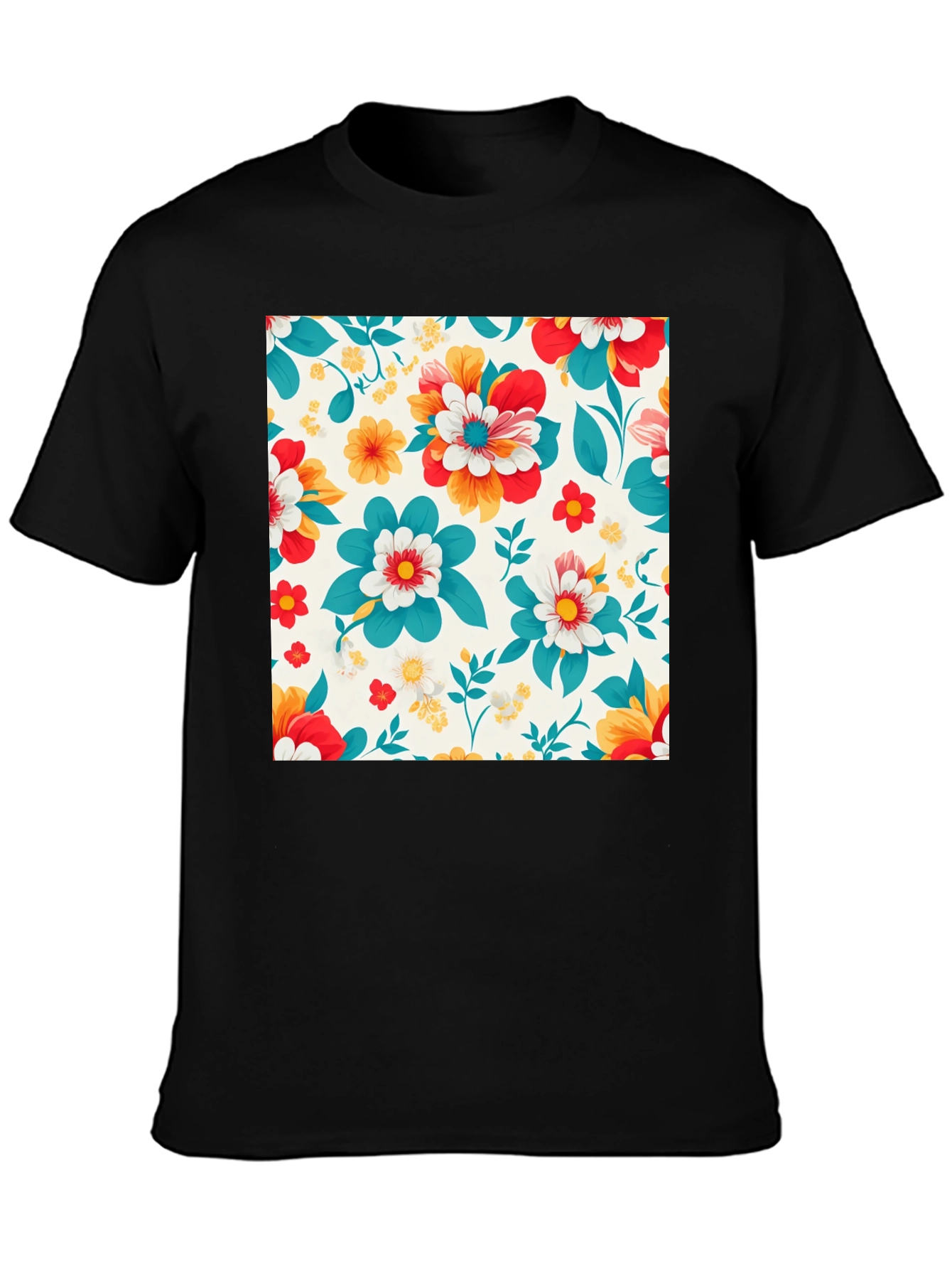 Floral Pattern Black T-Shirt