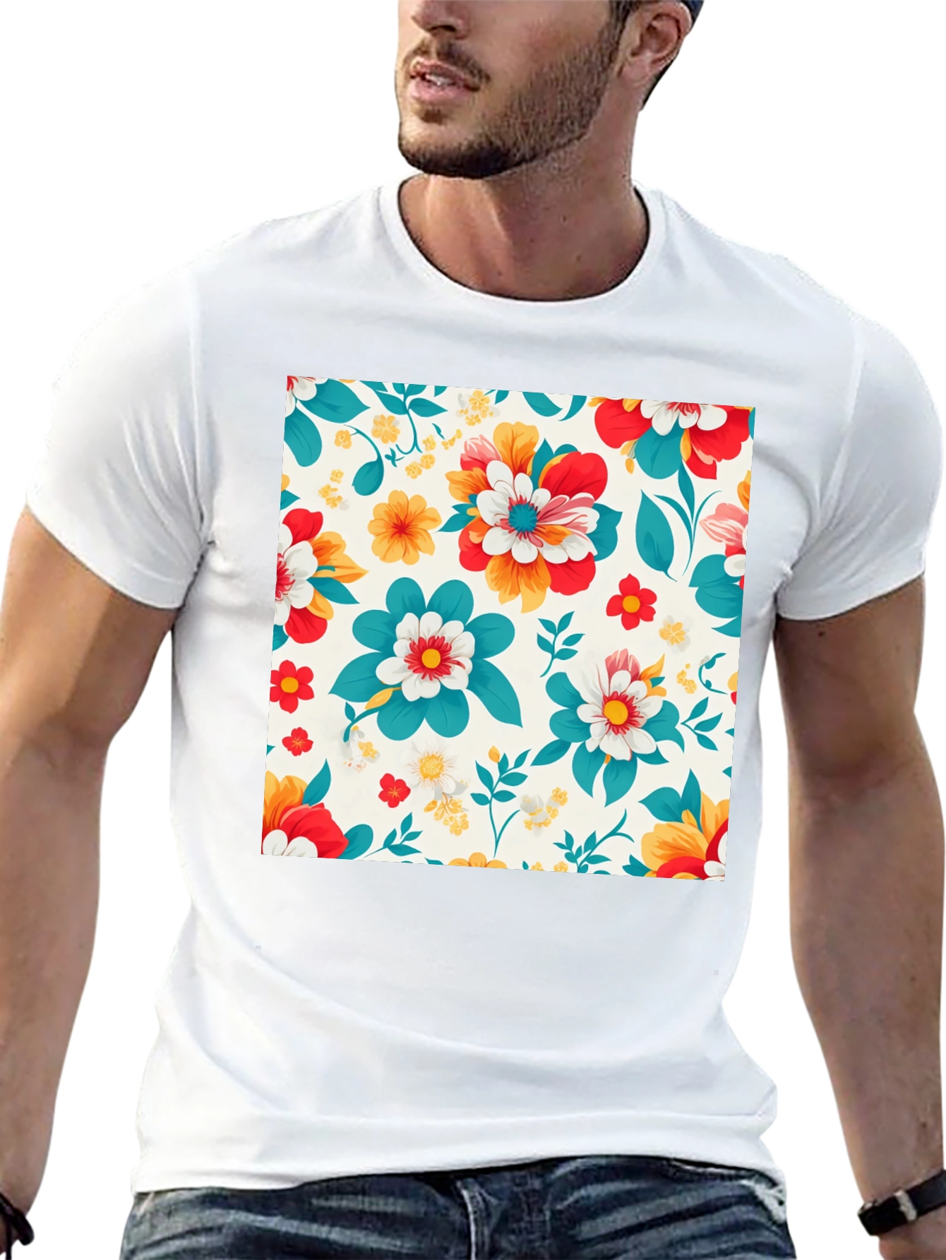 Floral Pattern Black T-Shirt