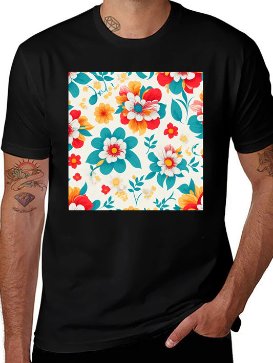 Floral Pattern Black T-Shirt