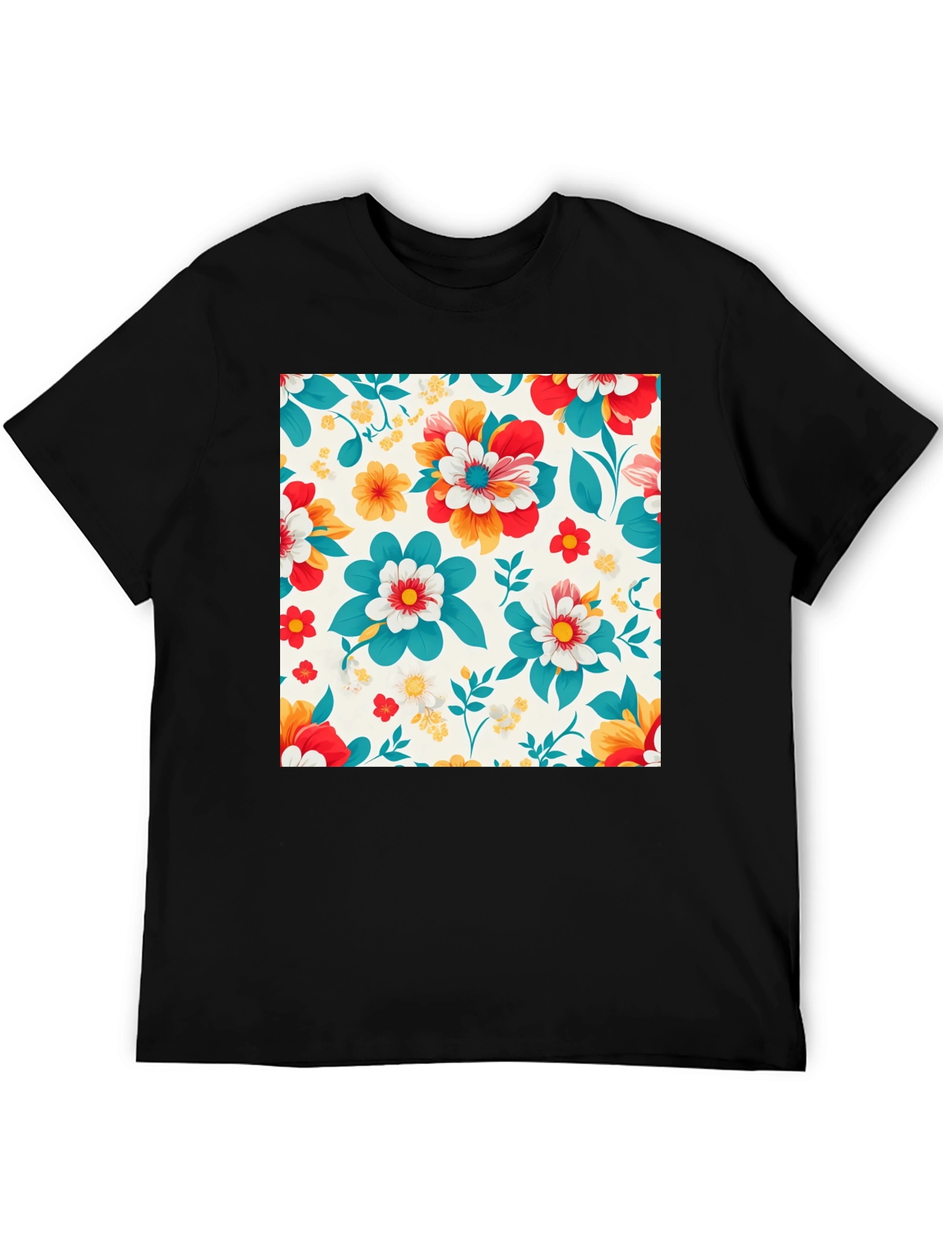 Floral Pattern Black T-Shirt