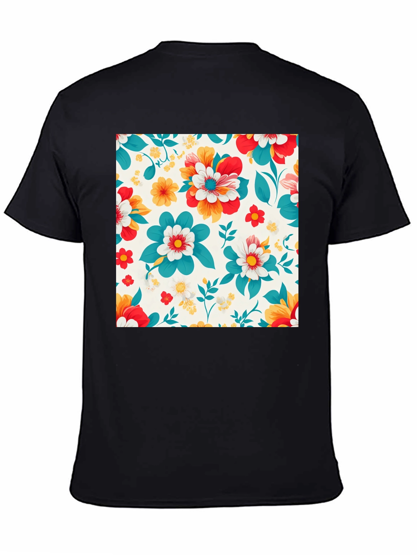 Floral Pattern Black T-Shirt