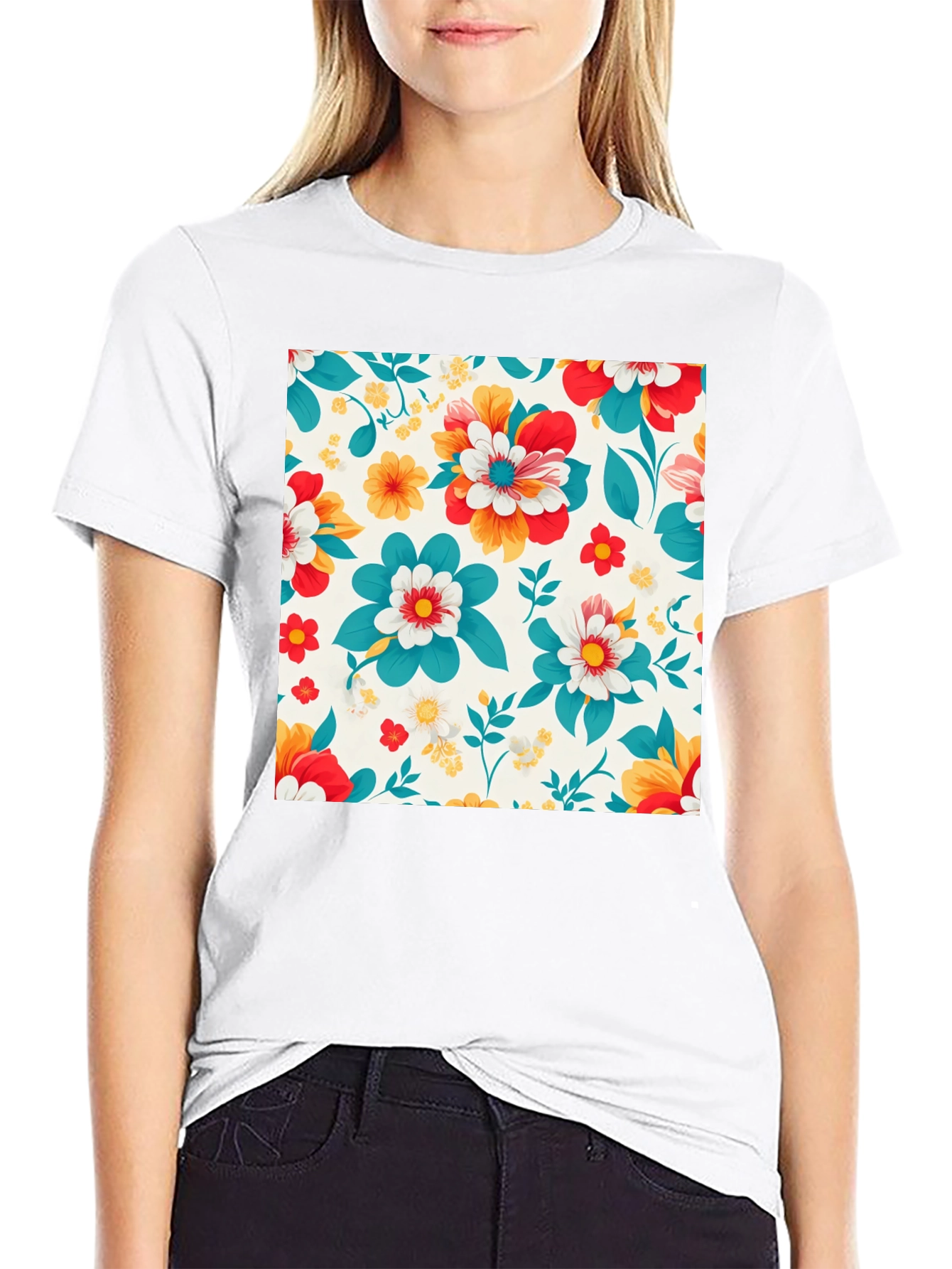 Floral Pattern Black T-Shirt
